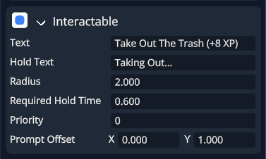 Interactable component fields in the inspector